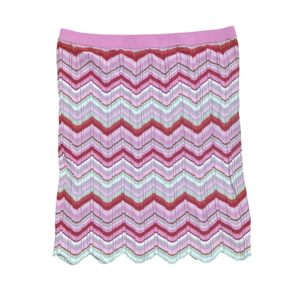 Torn by Ronny Kobo Medium Chevron Print Scallop Hem Knit Crochet Skirt NEW - Picture 2 of 6